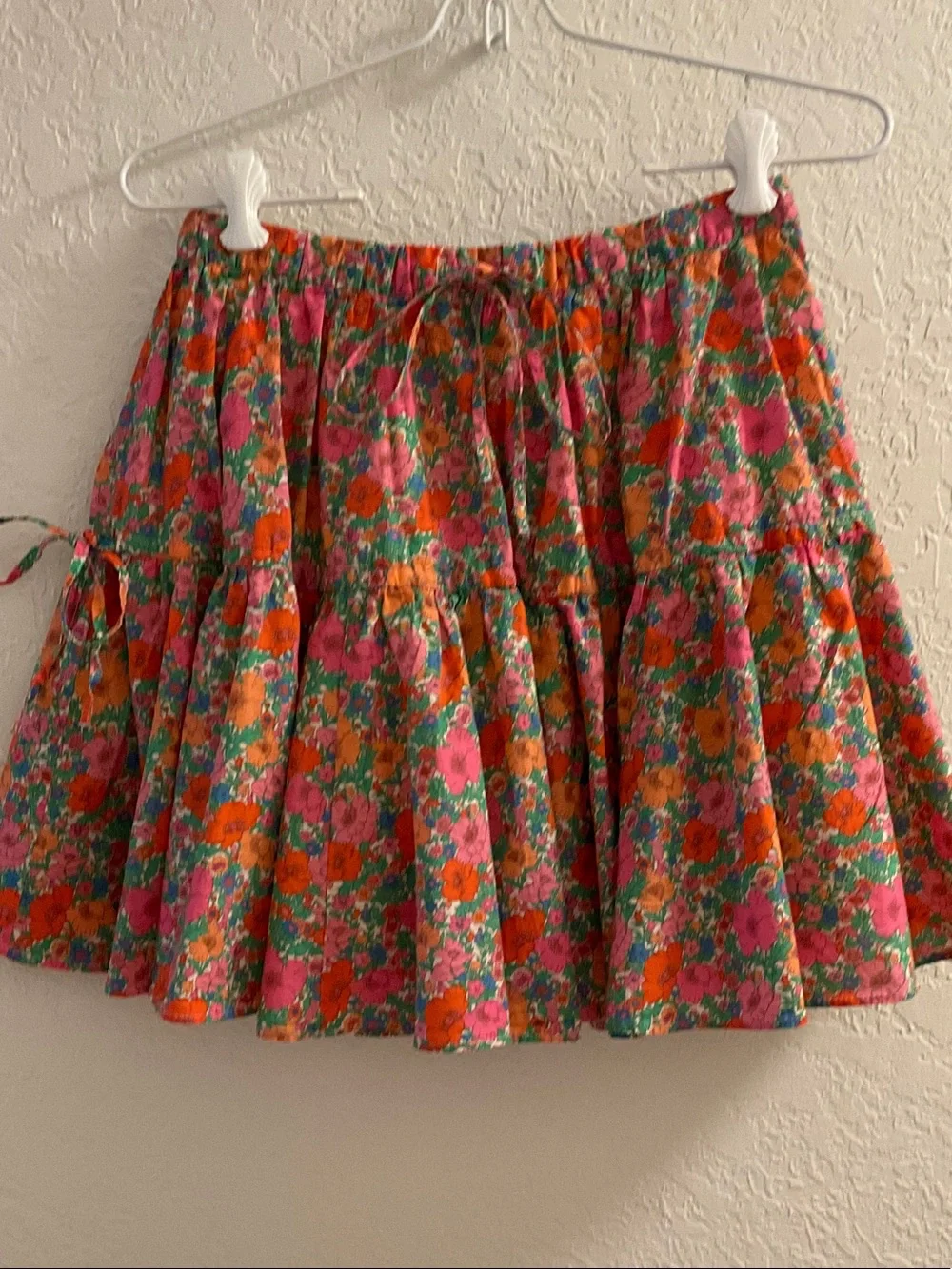 J. Crew 100% Cotton Liberty Floral Lined Pull-on Mini Skirt in Pink & Orange